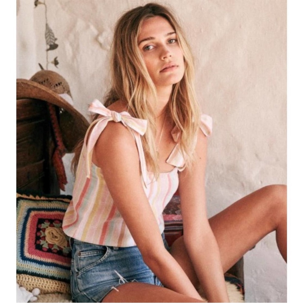 Sezane Pink and White Striped Blouse